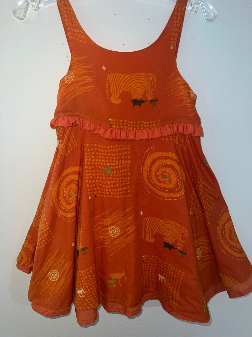 Vintage Catimini Orange Dress with Swirl and Animal Safari Print. Size 4​